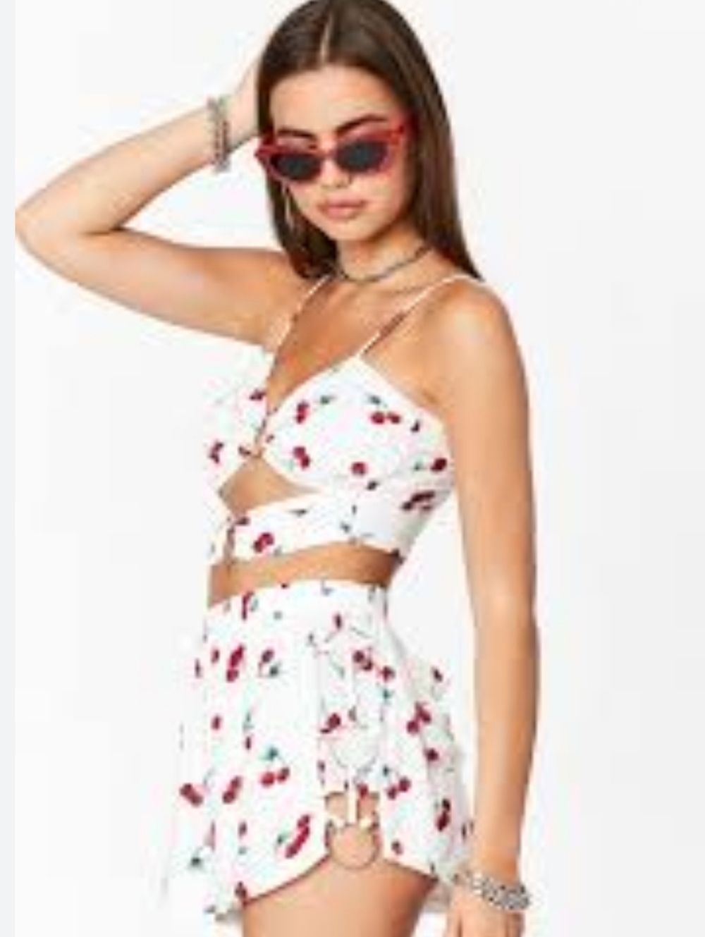 LF Millau Cherry Print O Ring Ultimate 90s Cut Out Festival Dance set XS